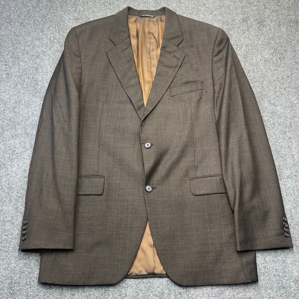 Jack Victor Saks Fifth Avenue Mens Brown Windowpane Plaid Wool Blazer 44L